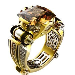 Imperial Gold Statement Ring with Brilliant Amber-Cut Zircon